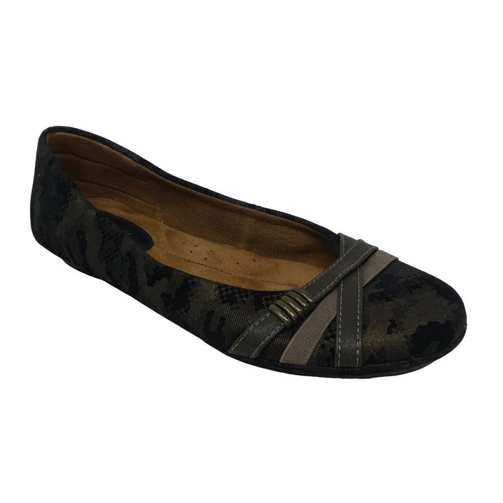 EuroSoft by Sofft Shaina Black Camo Comfort Ballet Flats Shoes Womens 8
